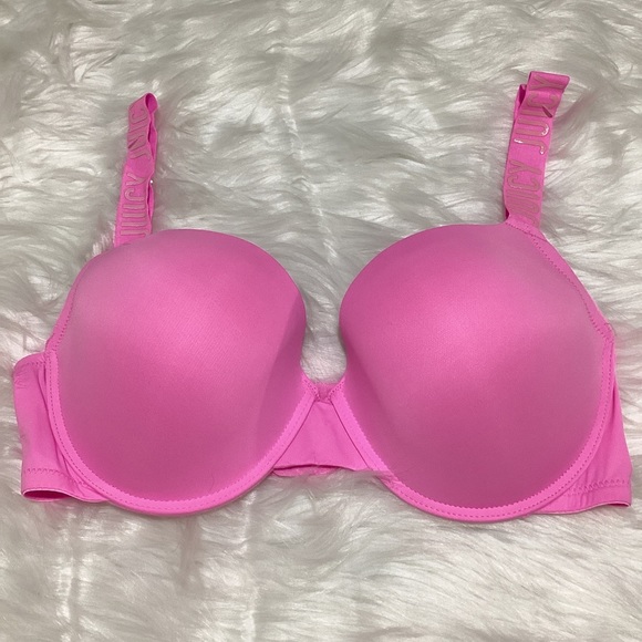 Juicy Couture Women’s Pink Bra 3 Hook & Eye Back Closure Logo Straps T-shirt Bra - Picture 3 of 6